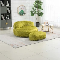 Fauteuil Fluffy confortable avec pouf, revêtement en fourrure synthétique, moderne pour salon, chambre à Coucher, Vert(m-1)