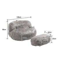 Poltrona Sacco Fluffy Confortevole con Pouf, Sedia Moderna in Pelliccia Sintetica per Soggiorno, Camera da Letto e Studio, Grigio(m-3)