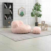 Poltrona Sacco Fluffy Confortevole con Pouf, Sedia Moderna in Pelliccia Sintetica per Soggiorno, Camera da Letto e Studio, Rosa(m-4)