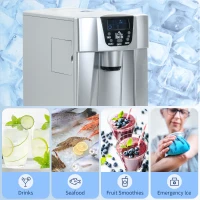 HOMCOM Ice Maker Machine and Water Dispenser, Counter Top Ice Cube Maker for Home with 3L Tank, Adjustable Cube Size, 9 Ice Cubes per 6-10 Minutes, No Plumbing Required, Silver(m-7)