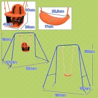 Outsunny Baloiço 2 em 1 com 1 Assento para Crianças 1 Assento para Bebés e Cinto de Segurança 180x160x182 cm Laranja(m-3)