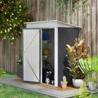 Outsunny Metal Garden Shed, Outdoor Lean-to Shed for Tool Motor Bike, with Adjustable Shelf, Lock, Gloves, 5'x3'x6',  Dark Grey(m-2)