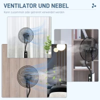 HOMCOM 2-in-1 Ventilator met Bevochtiger, 3 Snelheden, Timerfunctie, 3 L Tank, 44,5 x 38,5 x 120cm, Zwart(m-4)