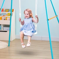 Outsunny Leagan pentru copii 9-36 luni din plastica PP si PE pentru spatii interioare si exterioare cu franghie reglabila si lumini LED, 39x16.5x120-180 cm, alb(m-2)