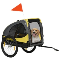PawHut Dog Trailer, Mesh Windows, Roll-Up Cover, Universal Coupler, Steel Frame, Yellow, 140 x 71 x 83 cm(m-1)