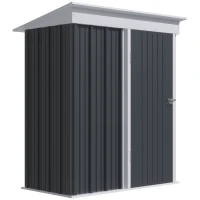Outsunny Metal Garden Shed, Outdoor Lean-to Shed for Tool Motor Bike, with Adjustable Shelf, Lock, Gloves, 5'x3'x6',  Dark Grey(m-1)