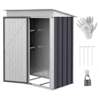 Outsunny Metal Garden Shed, Outdoor Lean-to Shed for Tool Motor Bike, with Adjustable Shelf, Lock, Gloves, 5'x3'x6',  Dark Grey(m-11)