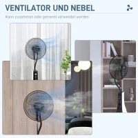 HOMCOM Ventilator met Luchtbevochtiging, stil, mobiel, afstandsbediening, Zwart/Wit(m-4)