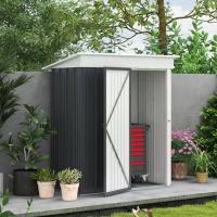 Outsunny Metal Garden Shed, Outdoor Lean-to Shed for Tool Motor Bike, with Adjustable Shelf, Lock, Gloves, 5'x3'x6',  Dark Grey(m-10)