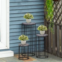 Outsunny Zestaw 3 metalowych stojaków na kwiaty, marmurowy wzór, możliwość układania w stos(m-2)