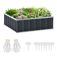 Outsunny Pat de Gradina Inaltat din Otel, Baza Deschisa si Asamblare fara Utilizarea Sculelor, 90x90x30cm(m-1)