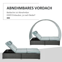 Outsunny Podwójny leżak z technorattanu dla 2 osób z daszkiem przeciwsłonecznym stal(m-6)