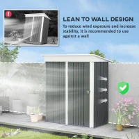 Outsunny Metal Garden Shed, Outdoor Lean-to Shed for Tool Motor Bike, with Adjustable Shelf, Lock, Gloves, 5'x3'x6',  Dark Grey(m-6)
