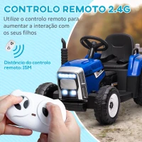HOMCOM Trator Elétrico com Reboque Amovível com Controlo Remoto Música MP3 Luzes e Cinto de Segurança 136,5x50x52,5 cm Azul(m-5)