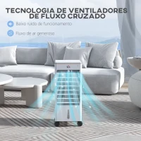 HOMCOM Climatizador Refrigerador de Ar Portátil 3 em 1 Humidificador Ventoinha com 3 Velocidades Temporizador 22,5x24,5x53,5 cm Branco(m-5)