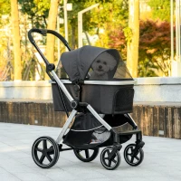 PawHut Hundewagen Hundebuggy, klappbar, 2 Sicherheitsleinen, Regenverdeck, 84 cm x 58 cm x 110 cm, Schwarz(m-2)