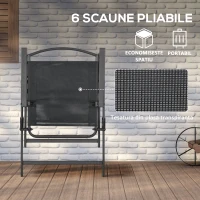 Outsunny Set de grădină cu Masă, 6 Scaune Pliante și Umbrelă de Soare cu Manivelă, Set pentru Exterior din 8 piese, 140x90x70 cm, Gri și Negru(m-5)