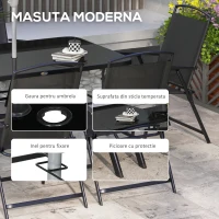 Outsunny Set de grădină cu Masă, 6 Scaune Pliante și Umbrelă de Soare cu Manivelă, Set pentru Exterior din 8 piese, 140x90x70 cm, Gri și Negru(m-4)