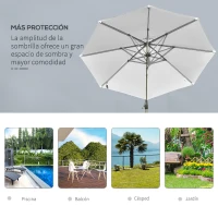 Outsunny Chapéu de Sol Excêntrico Φ300x248cm com Proteção UV 50+ Giratório 360º com Manivela Luzes LED Painel Solar e Teto Reclinável Branco(m-7)