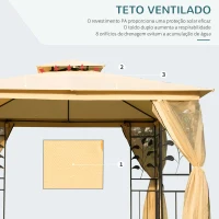 Outsunny Pérgola de Jardim  Pérgola de Exterior com Teto Duplo Mosquiteira e Orifícios de Drenagem 300x300x265 cm Bege(m-5)