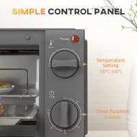 HOMCOM Mini Oven, 9L Countertop Electric Grill, Toaster Oven with Adjustable Temperature, Timer, Dishwasher Safe Baking Tray and Wire Rack, 750W, Grey(m-7)