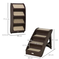 PawHut Scară Pliabilă pentru Câini cu 4 Trepte Antiderapante, Scară din PP pentru Animale de Companie, 62x38x49,5 cm, Maro(m-3)