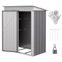 Outsunny Metal Garden Shed, Outdoor Lean-to Shed for Tool Motor Bike, with Adjustable Shelf, Lock, Gloves, 5'x3'x6', Grey(m-11)