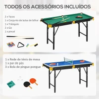 SPORTNOW 2 em 1 Mesa Multijogos para Crianças de 6+ Anos Mesa de Bilhar e Ping Pong Dobrável com Acessórios 140x63x60-80 cm Multicolor(m-7)