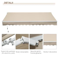 Outsunny Copertină pentru Exterior, Copertină Rulantă pentru Uși și Ferestre cu Deschidere cu Manivelă, 360x250 cm, Cremă(m-7)