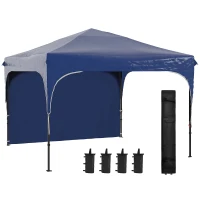 Outsunny Tenda Dobrável com Altura Ajustável 1 Parede Lateral Teto com Ventilação 4 Sacos de Areia e Bolsa de Transporte 3x3 m Azul(m-10)