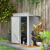 Outsunny Metal Garden Shed, Outdoor Lean-to Shed for Tool Motor Bike, with Adjustable Shelf, Lock, Gloves, 5'x3'x6', Grey(m-2)