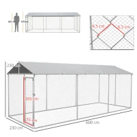 PawHut Canil de Exterior para Cães Parque para Cães com 1 Porta Estrutura de Aço Toldo Impermeável e Anti-UV 600x230x230 cm Prata(m-3)