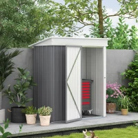 Outsunny Metal Garden Shed, Outdoor Lean-to Shed for Tool Motor Bike, with Adjustable Shelf, Lock, Gloves, 5'x3'x6', Grey(m-10)