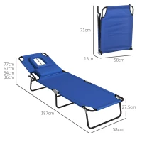 Outsunny Outdoor Foldable Sun Lounger Set of 2, 4 Level Adjustable Backrest Reclining Sun Lounger Chair with Pillow and Reading Hole, Blue(m-3)