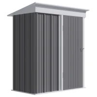 Outsunny Metal Garden Shed, Outdoor Lean-to Shed for Tool Motor Bike, with Adjustable Shelf, Lock, Gloves, 5'x3'x6', Grey(m-1)