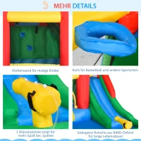 Outsunny Hüpfburg mit Gebläse Rutsche Wasserrutsche aufblasbar für 4 Kinder Wasserhüpfburg Garten XXL Springburg für 3-8 Jahre Kinder Oxford-, Polyester-Gewebe mehrfarbig 330 x 245 x 215 cm(m-6)