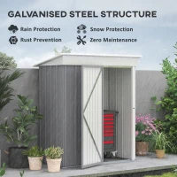 Outsunny Metal Garden Shed, Outdoor Lean-to Shed for Tool Motor Bike, with Adjustable Shelf, Lock, Gloves, 5'x3'x6', Grey(m-4)