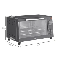 HOMCOM Mini Oven, 9L Countertop Electric Grill, Toaster Oven with Adjustable Temperature, Timer, Dishwasher Safe Baking Tray and Wire Rack, 750W, Grey(m-3)