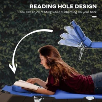 Outsunny Outdoor Foldable Sun Lounger Set of 2, 4 Level Adjustable Backrest Reclining Sun Lounger Chair with Pillow and Reading Hole, Blue(m-7)
