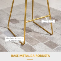 HOMCOM Conjunto de 2 Bancos Altos de Cozinha com Assento em Tecido Cadeiras Acapulco com Encosto e Apoio para os Pés 52,5x47x97 cm Dourado(m-5)