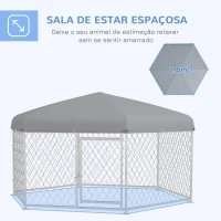 PawHut Canil de Exterior Hexagonal com Porta Estrutura de Aço Galvanizado e Toldo Impermeável e Anti-UV 210x185x150 cm Prata(m-5)