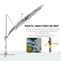 Outsunny Chapéu de Sol Excêntrico Φ300x248cm com Proteção UV 50+ Giratório 360º com Manivela Luzes LED Painel Solar e Teto Reclinável Branco(m-6)