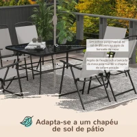 Outsunny Conjunto de Refeição de 7 Peças com 6 Cadeiras Dobráveis e Mesa com Orifício para Chapéu de Sol para Terraço Exterior Cinza(m-6)