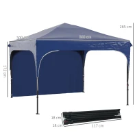 Outsunny Tenda Dobrável com Altura Ajustável 1 Parede Lateral Teto com Ventilação 4 Sacos de Areia e Bolsa de Transporte 3x3 m Azul(m-3)