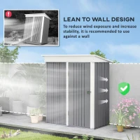 Outsunny Metal Garden Shed, Outdoor Lean-to Shed for Tool Motor Bike, with Adjustable Shelf, Lock, Gloves, 5'x3'x6', Grey(m-6)