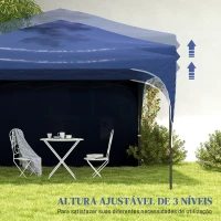 Outsunny Tenda Dobrável com Altura Ajustável 1 Parede Lateral Teto com Ventilação 4 Sacos de Areia e Bolsa de Transporte 3x3 m Azul(m-4)