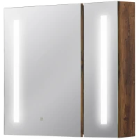 Kleankin Oglindă de Baie cu Lumini LED Reglabile, Dulap de Baie cu 2 Uși cu Oglindă și Raft Reglabil, 70x15x65 cm, Maro(m-10)