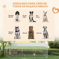 PawHut Canil de Exterior para Cães Parque para Cães com 1 Porta Estrutura de Aço Toldo Impermeável e Anti-UV 600x230x230 cm Prata(m-4)