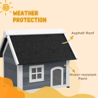 PawHut Outdoor Cat House, Wooden Feral Cat Shelter, with Openable Asphalt Roof, Three Doors - Grey(m-6)