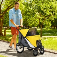 PawHut Foldable Pet Stroller, with Washable Cushion, Storage Bags, Safety Leash, for Medium, Large Dogs, Catts, Travel - Yellow(m-2)